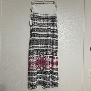 Vanity NWT Southwestern Geometric Tribal Print Maxi Skirt Cutout Overlay Sz L